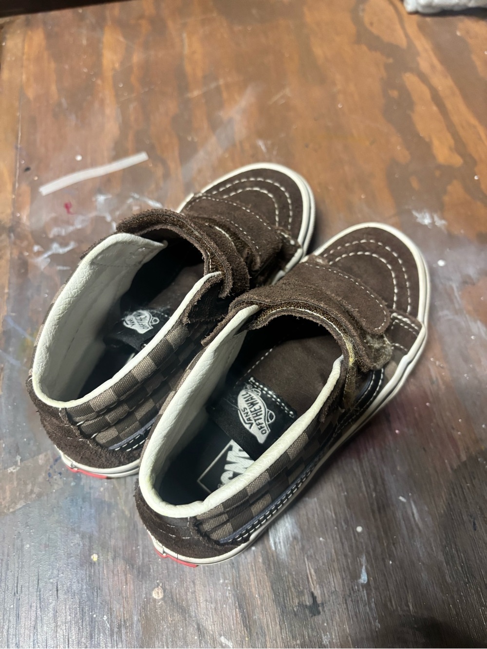 Youth 13 Vans Kids Brown Suede Checkerboard Strap Sneakers
